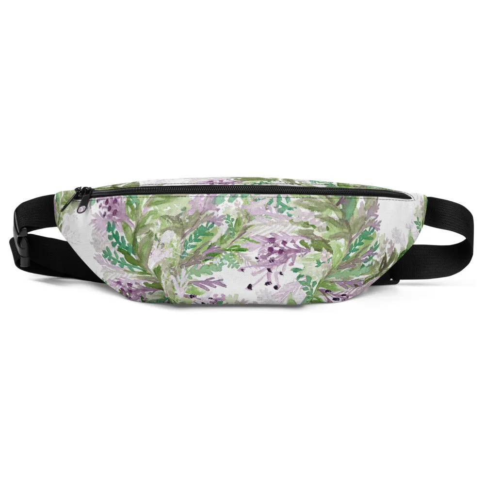 White Lavender Fanny Pack, Designer Premium Over the Shoulder Waist Bag- Made in USA/EU