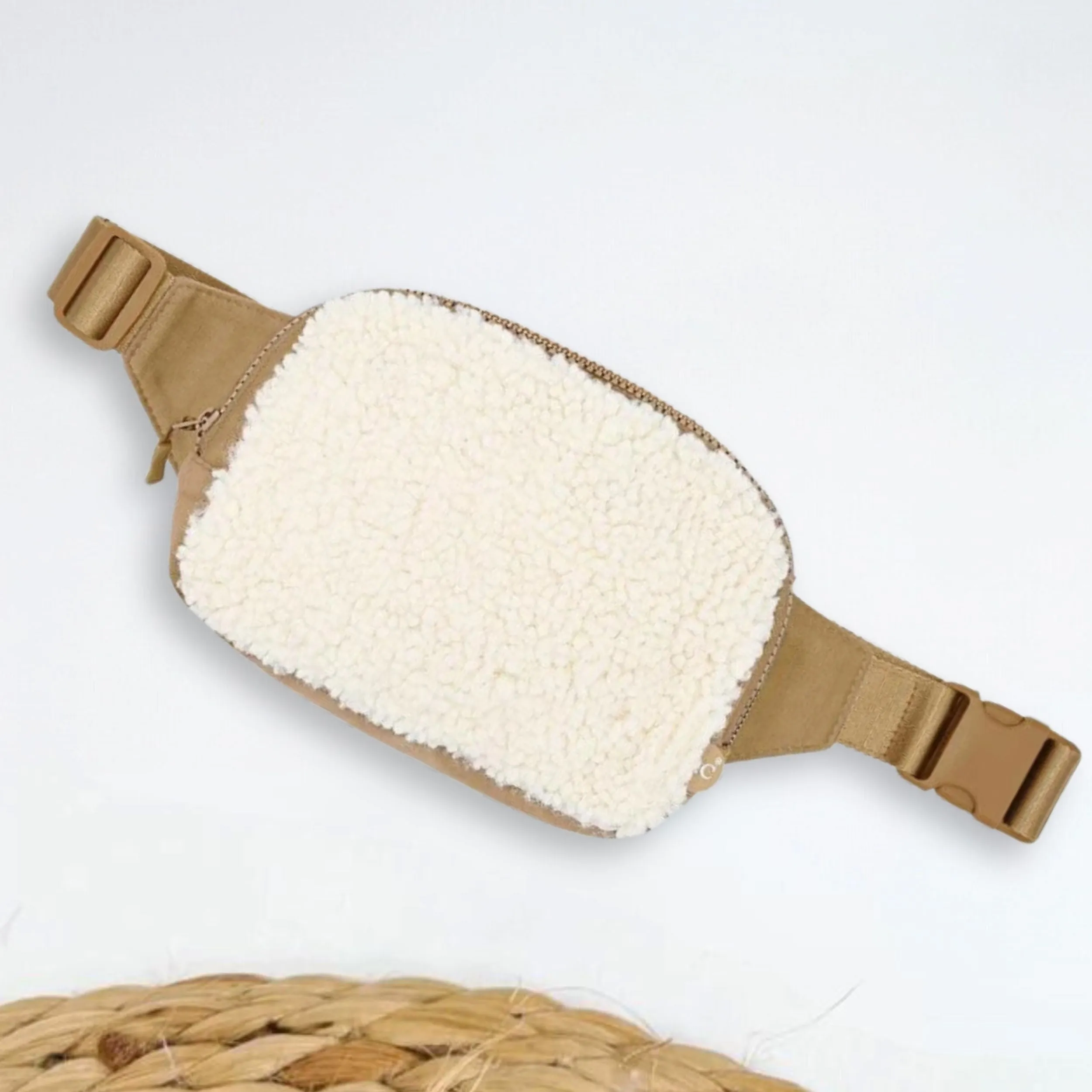 White Sherpa & Tan Suede Fanny Pack