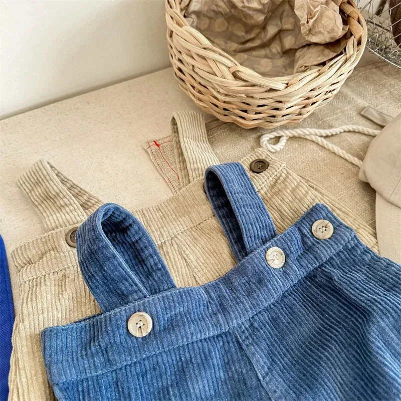 Wide-Leg Corduroy  Patchwork Overalls