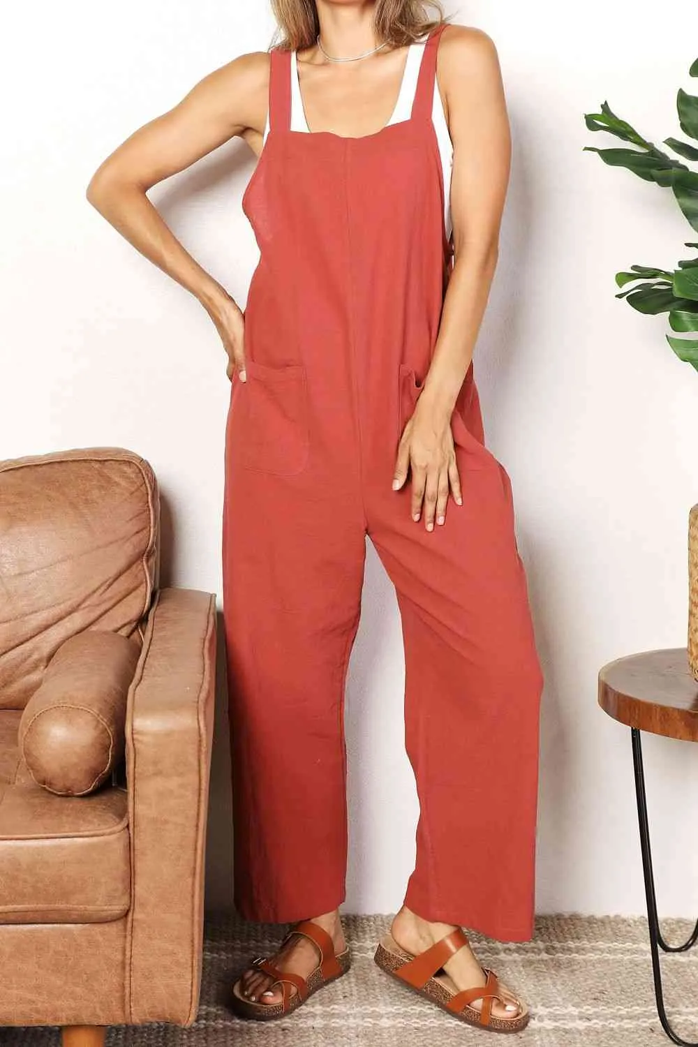 Wide Leg Overalls with Front Pockets