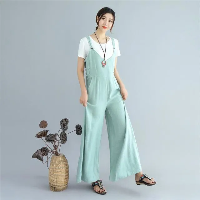 Wide Leg Pure Colors Womens Overalls