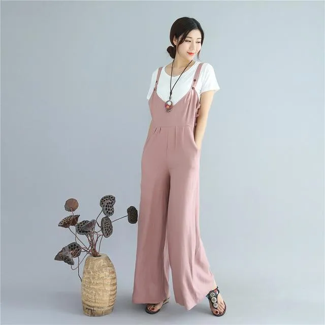 Wide Leg Pure Colors Womens Overalls