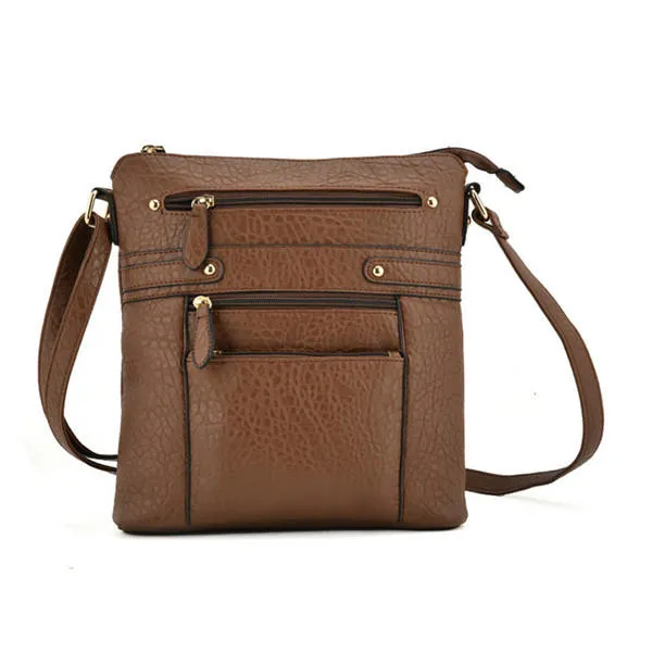 Women Multilayer Zipper Pockets Messenger Bags Casual Shoulder Crossbody