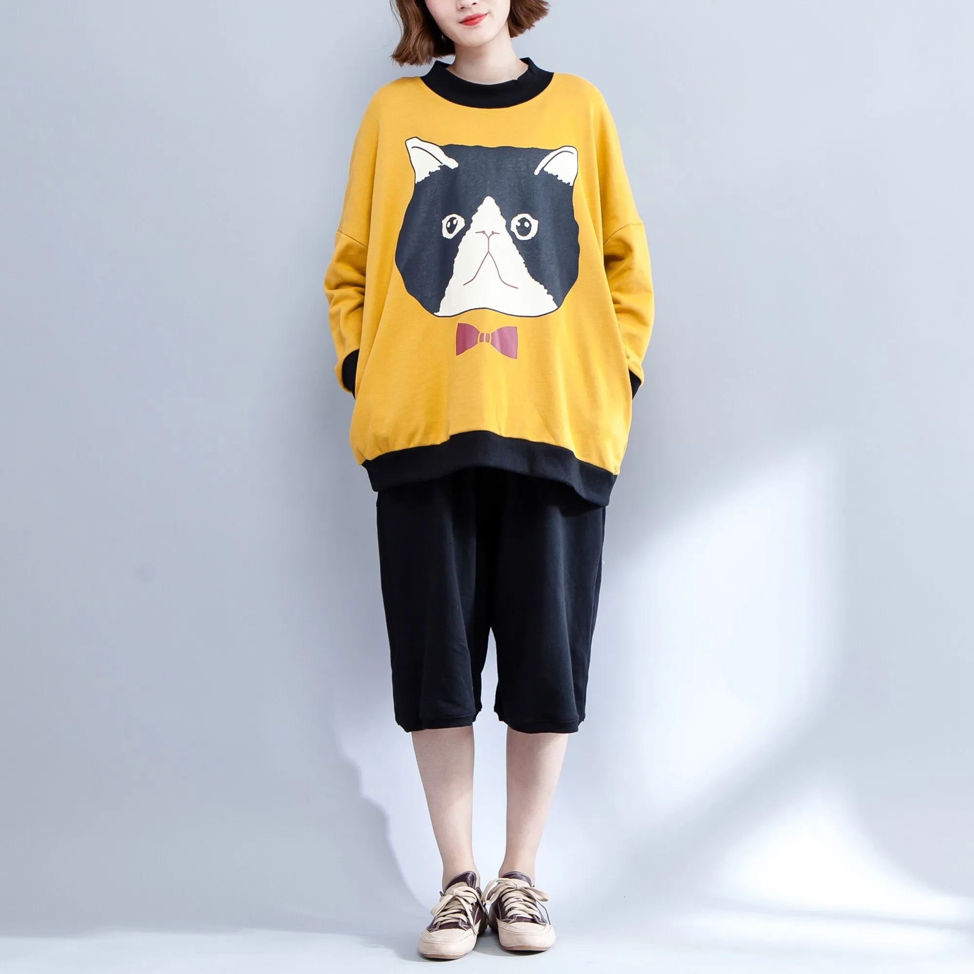 Women Print Cartoon Animal Hip Hop Worsted Pullovers