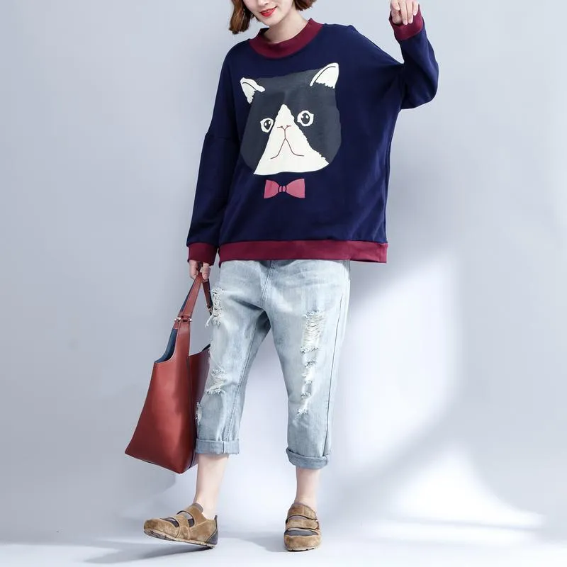 Women Print Cartoon Animal Hip Hop Worsted Pullovers