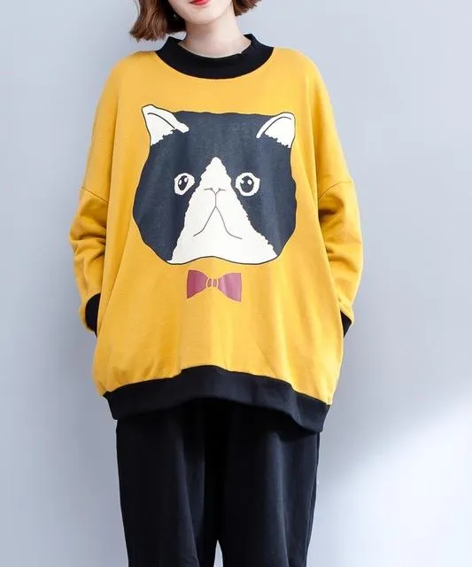 Women Print Cartoon Animal Hip Hop Worsted Pullovers