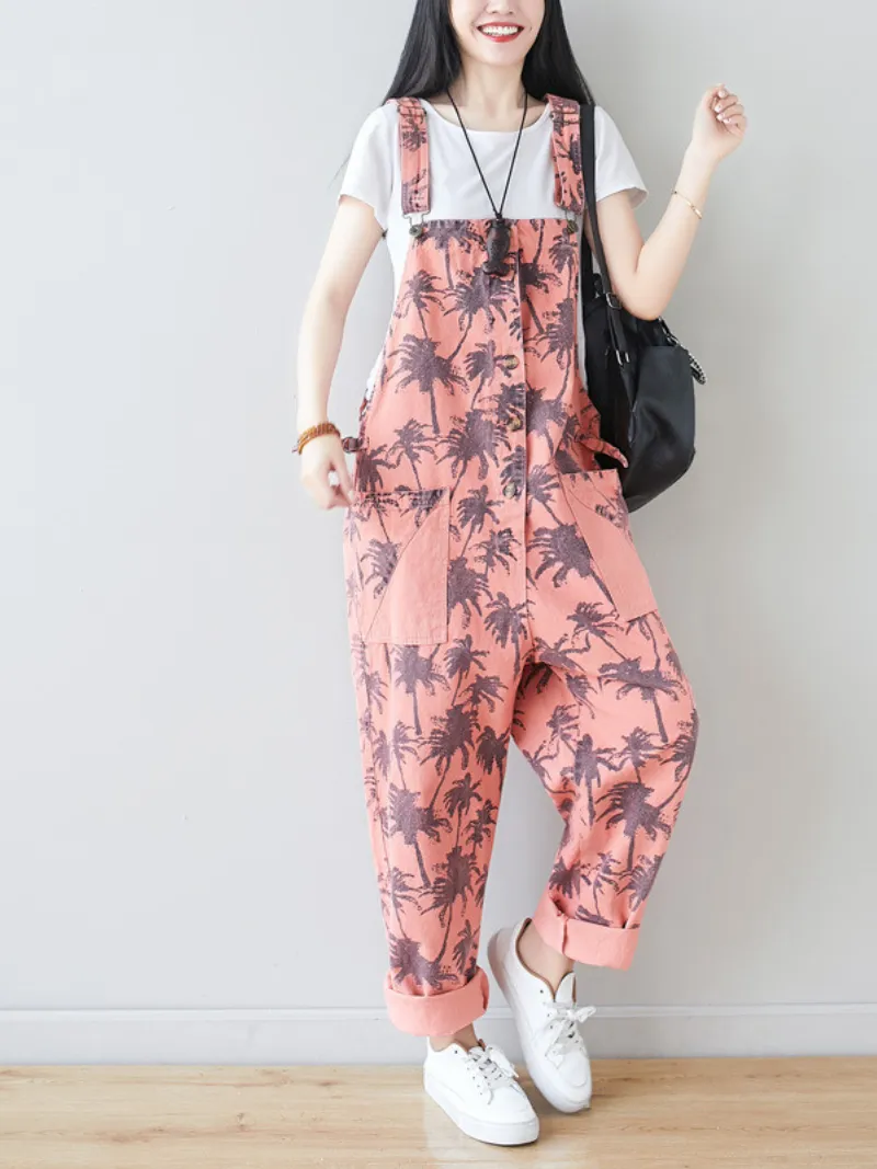 Women's Trendy Casual Pants Loose Printed Overalls Dungarees