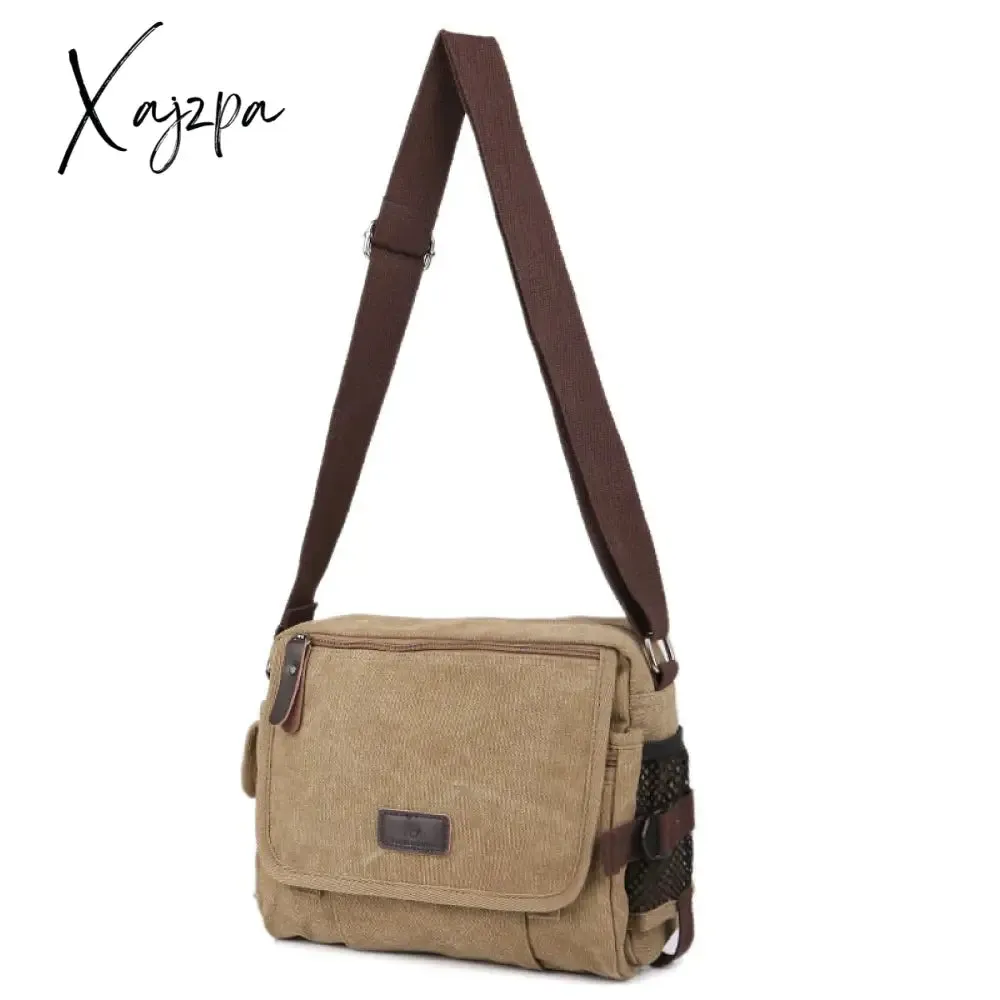 Xajzpa - Casual Canvas Men Small Shoulder Bag Vintage Satchel Retro Crossbody Sling For Leisure Male Messenger Handbag Bolsa Feminina