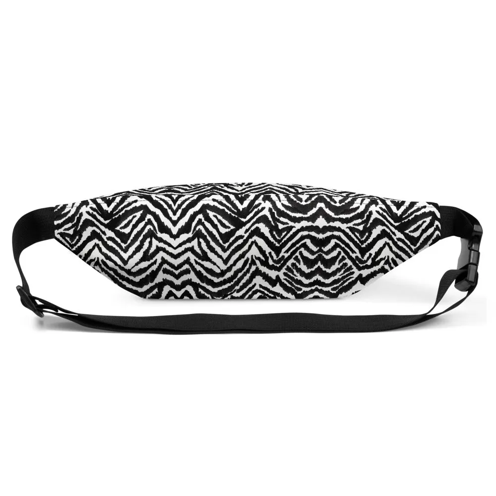 Zebra Fanny Pack, Chic Modern Animal Print Black White Shoulder Bag Large or Small -Made in USA/EU/MX