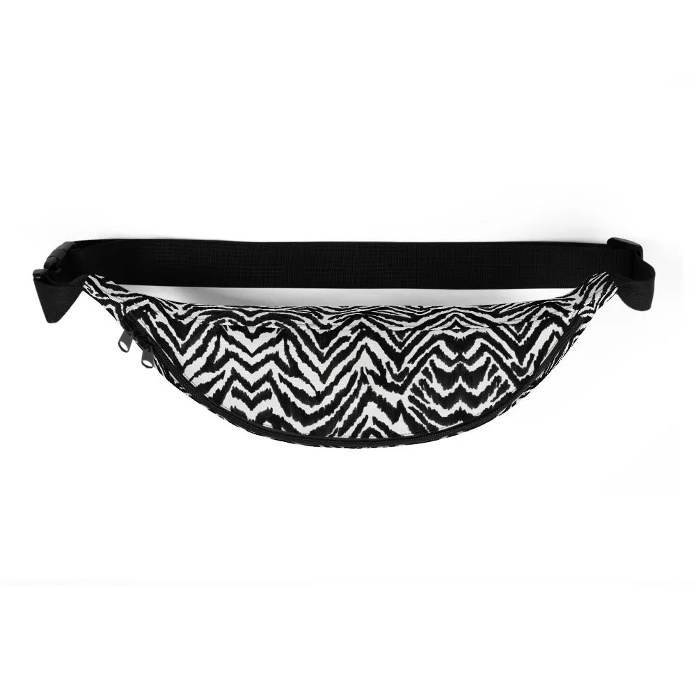 Zebra Fanny Pack, Chic Modern Animal Print Black White Shoulder Bag Large or Small -Made in USA/EU/MX