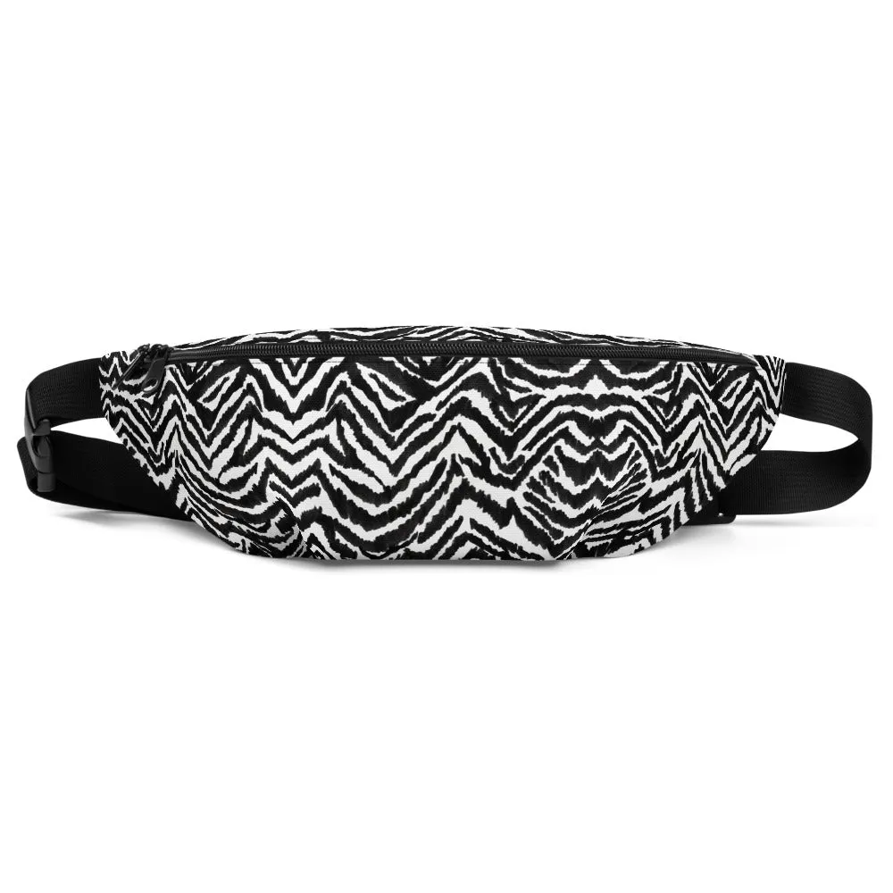 Zebra Fanny Pack, Chic Modern Animal Print Black White Shoulder Bag Large or Small -Made in USA/EU/MX