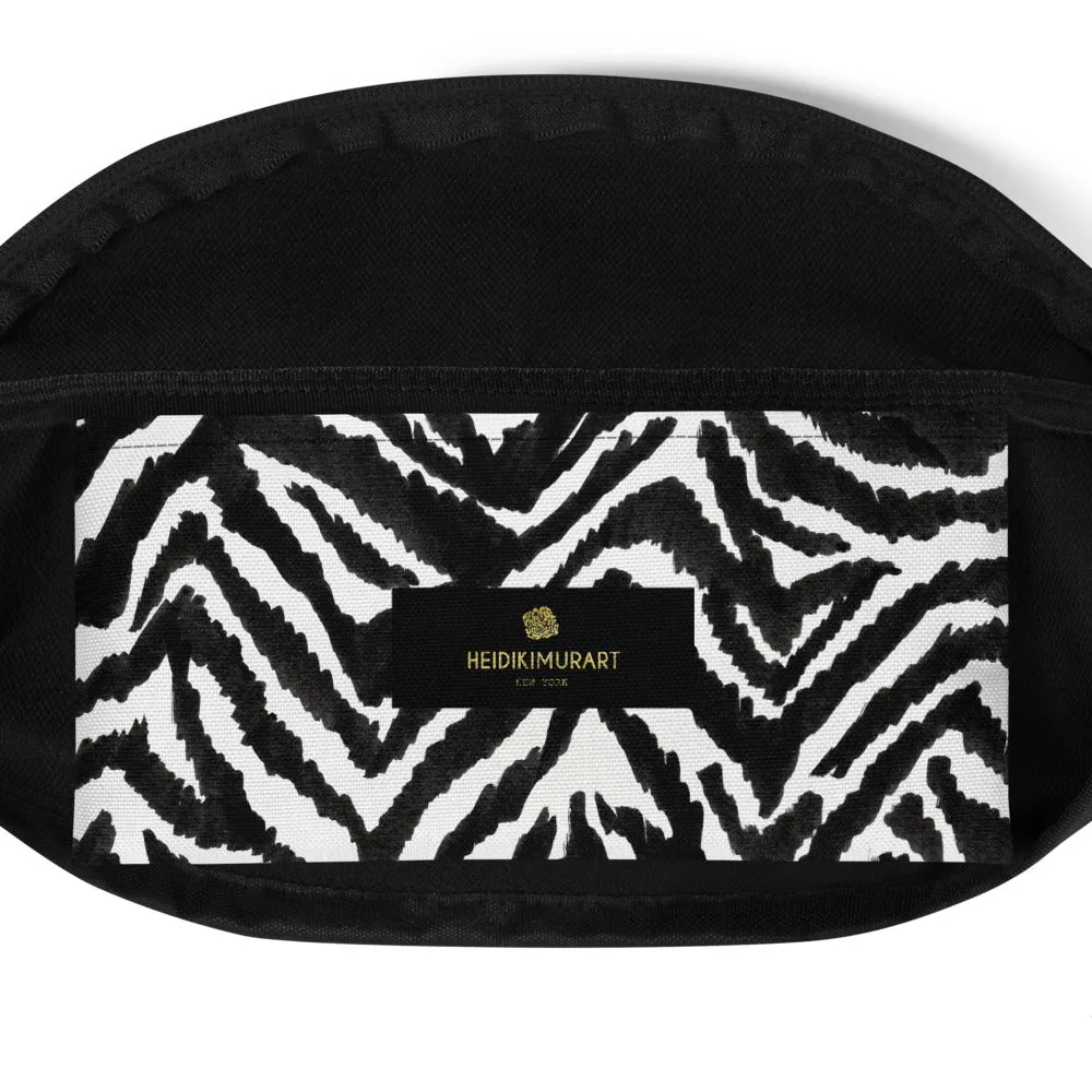 Zebra Fanny Pack, Chic Modern Animal Print Black White Shoulder Bag Large or Small -Made in USA/EU/MX